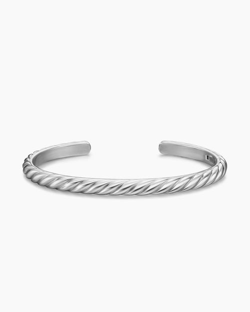 Mens Sculpted Cable Cuff Bracelet in 18K White Gold, 5.5mm