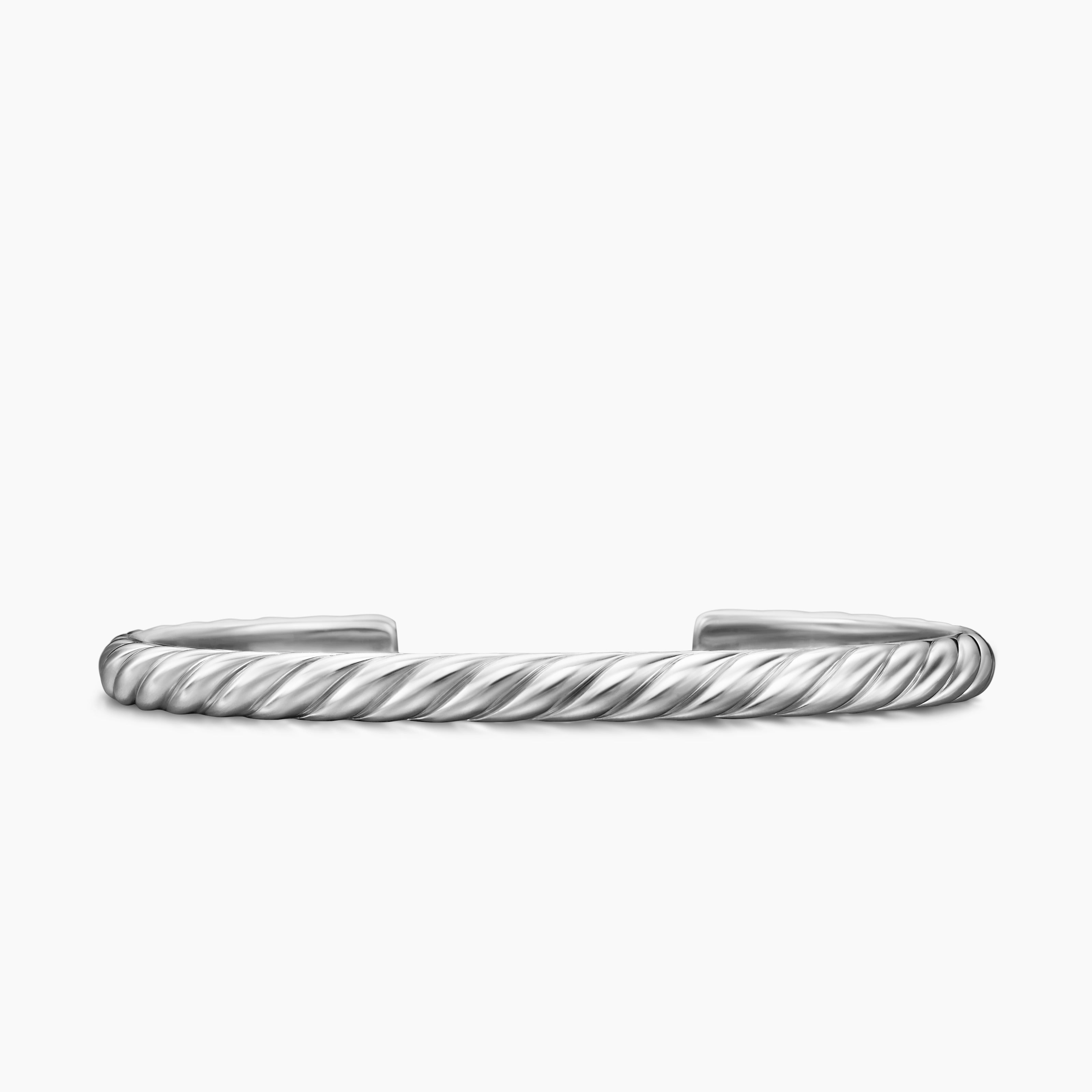 Mens Sculpted Cable Cuff Bracelet in 18K White Gold, 5.5mm