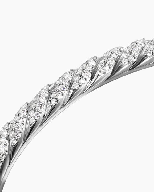 Mens Sculpted Cable Cuff Bracelet in 18K White Gold with Diamonds, 5.5mm