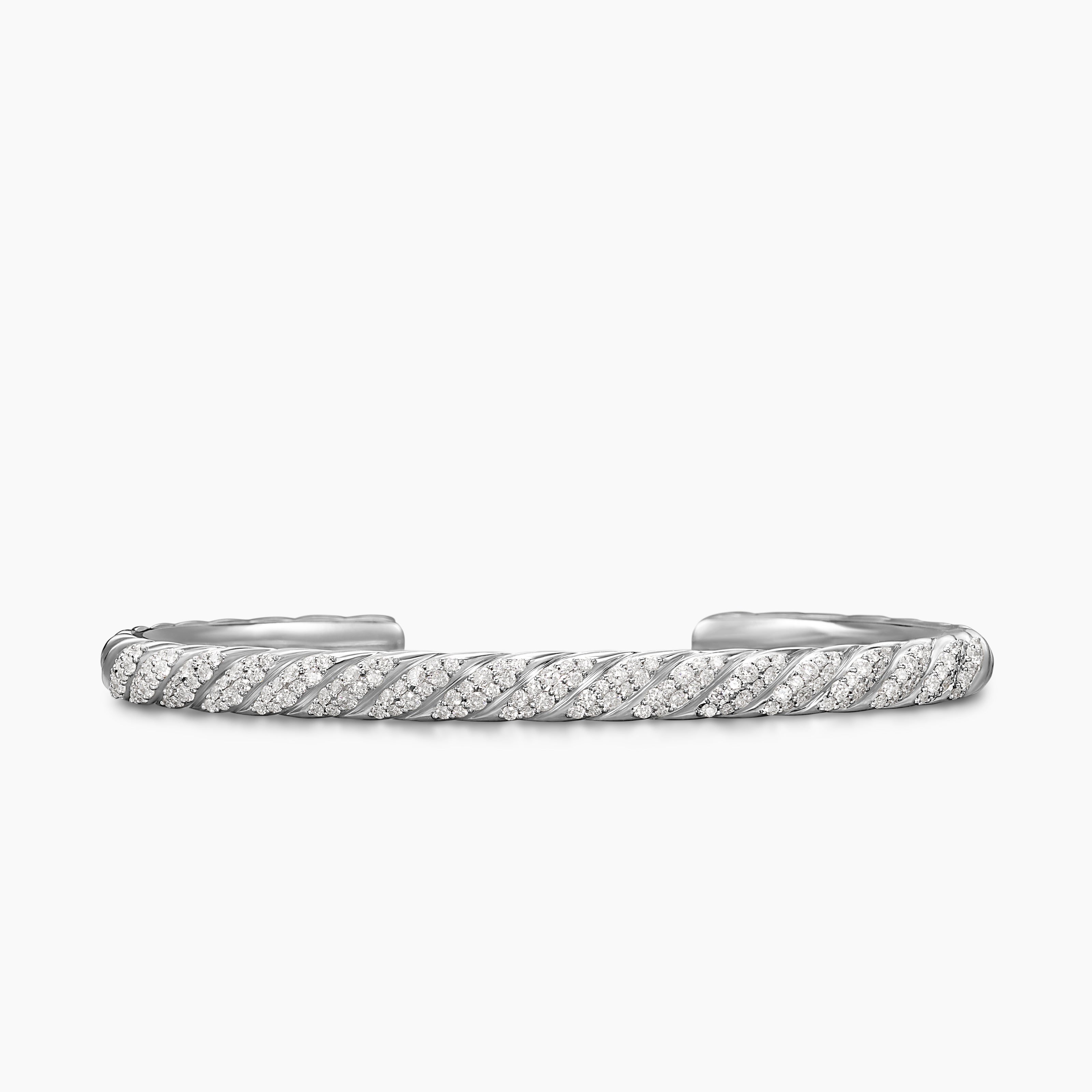 Mens Sculpted Cable Cuff Bracelet in 18K White Gold, 5.5mm