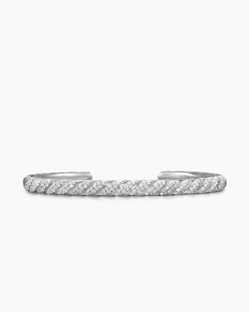 Mens Sculpted Cable Cuff Bracelet in 18K White Gold, 5.5mm