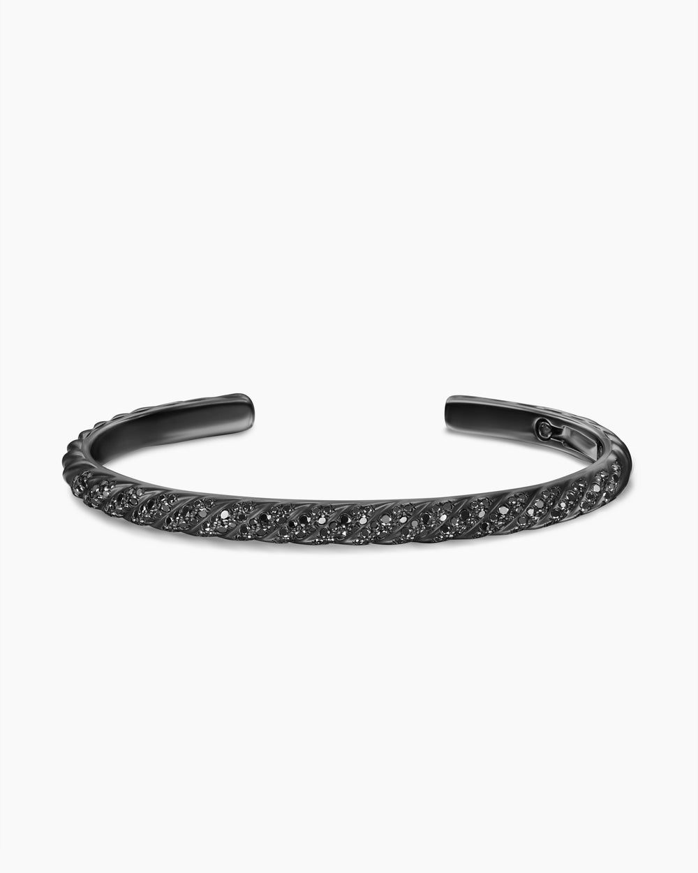 Mens Sculpted Cable Cuff Bracelet in Black Titanium with Black Diamonds, 5.5mm
