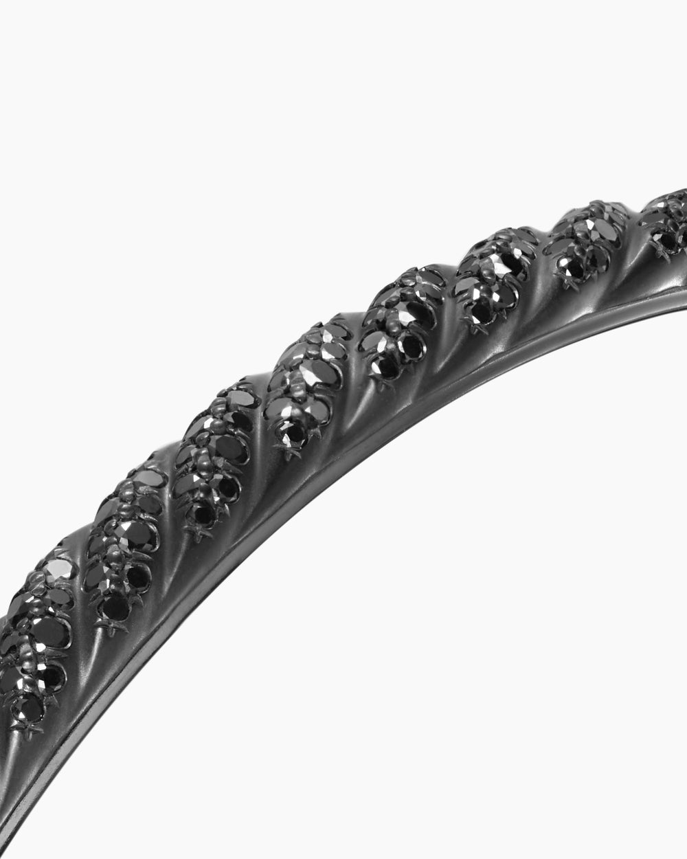 Mens Sculpted Cable Cuff Bracelet in Black Titanium with Black Diamonds, 5.5mm