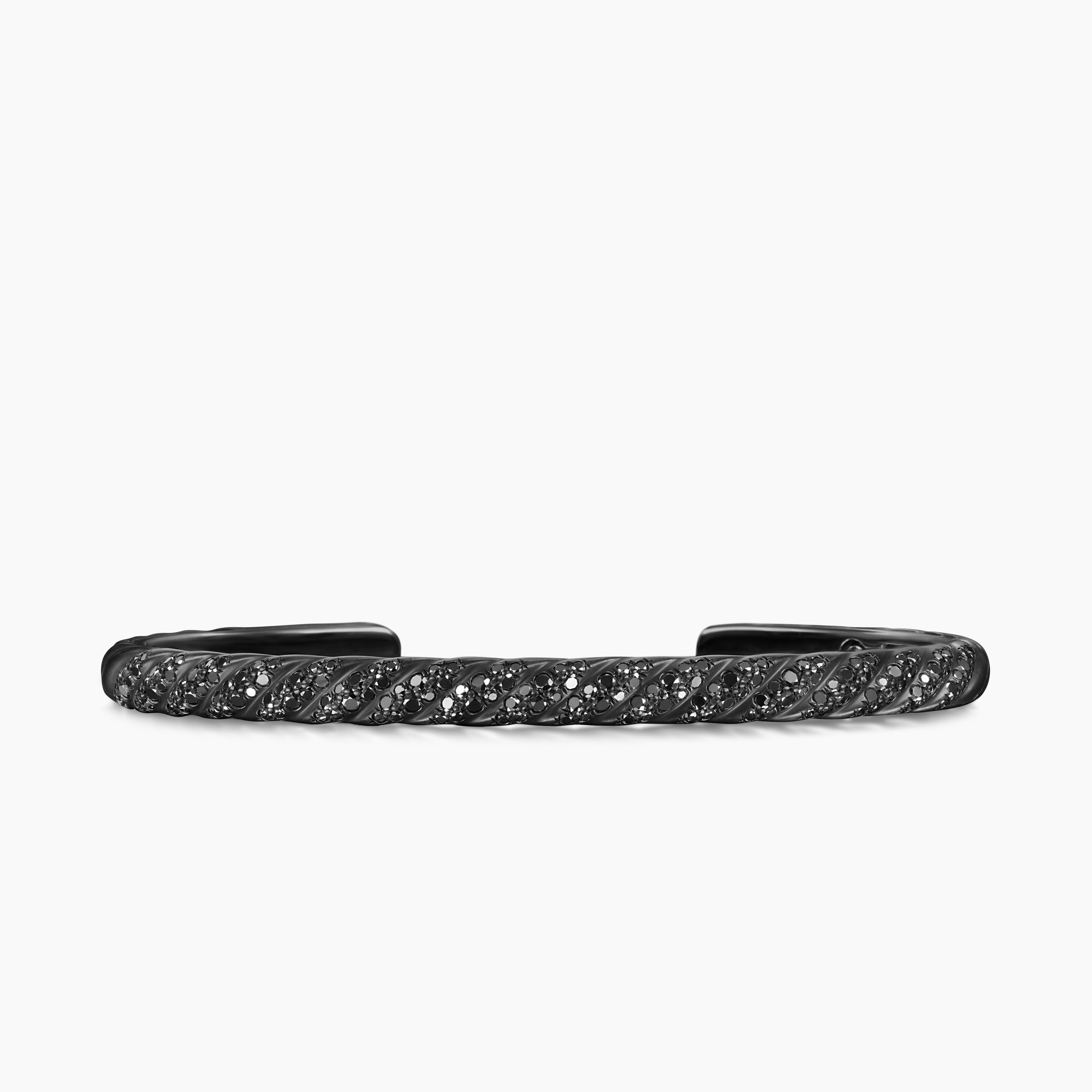 Mens Sculpted Cable Cuff Bracelet in Black Titanium, 5.5mm