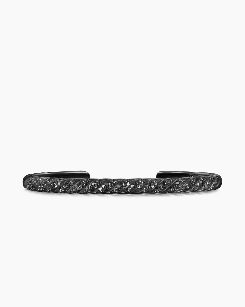 Mens Sculpted Cable Cuff Bracelet in Black Titanium with Black Diamonds, 5.5mm