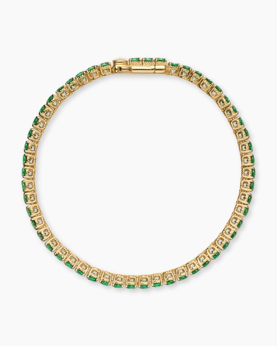 Tennis Bracelet in 18K Yellow Gold with Emeralds, 3mm