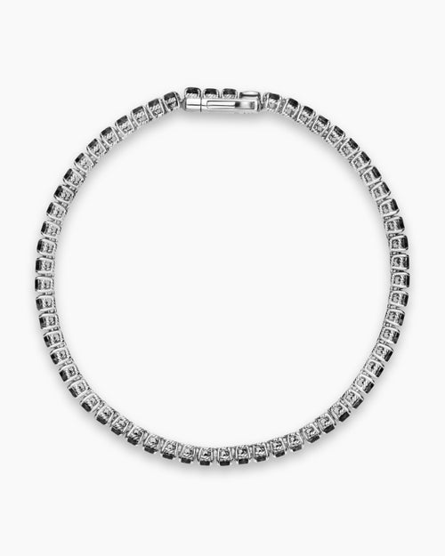 Mens Tennis Bracelet in 18K White Gold with Black Diamonds, 3mm