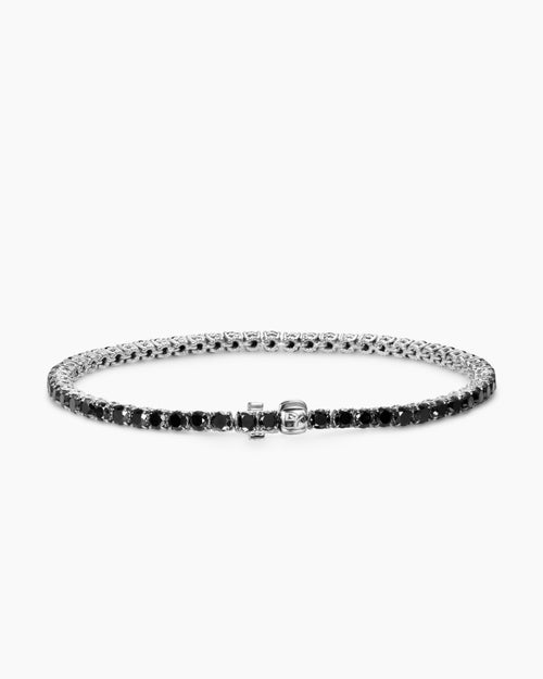 Mens Tennis Bracelet in 18K White Gold with Black Diamonds, 3mm