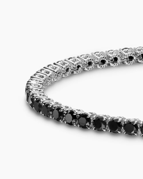 Mens Tennis Bracelet in 18K White Gold with Black Diamonds, 3mm