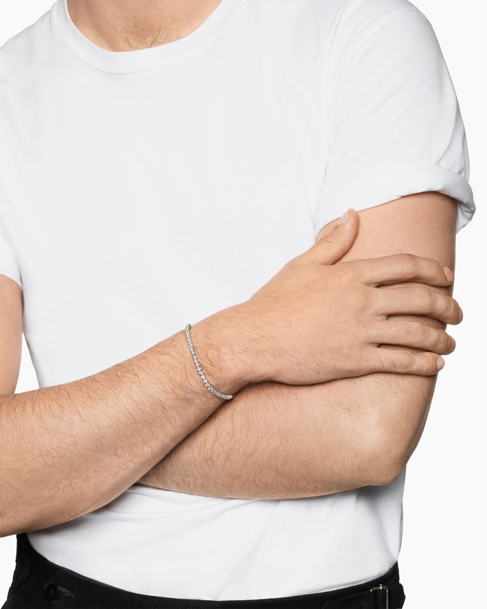 Mens Tennis Bracelet in 18ct White Gold with Diamonds, 3mm