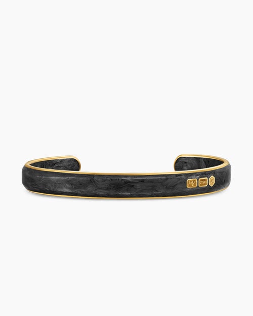 Mens Streamline® Cuff Bracelet in 18K Yellow Gold with Forged Carbon, 9mm