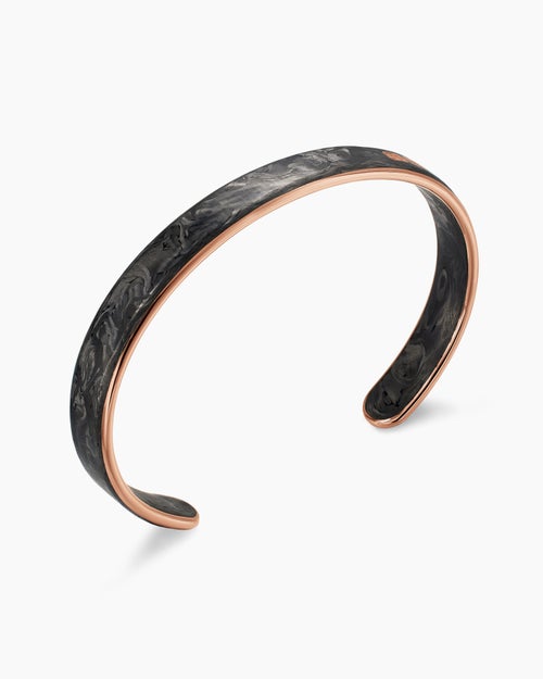 Mens Streamline® Cuff Bracelet in 18ct Rose Gold with Forged Carbon, 9mm
