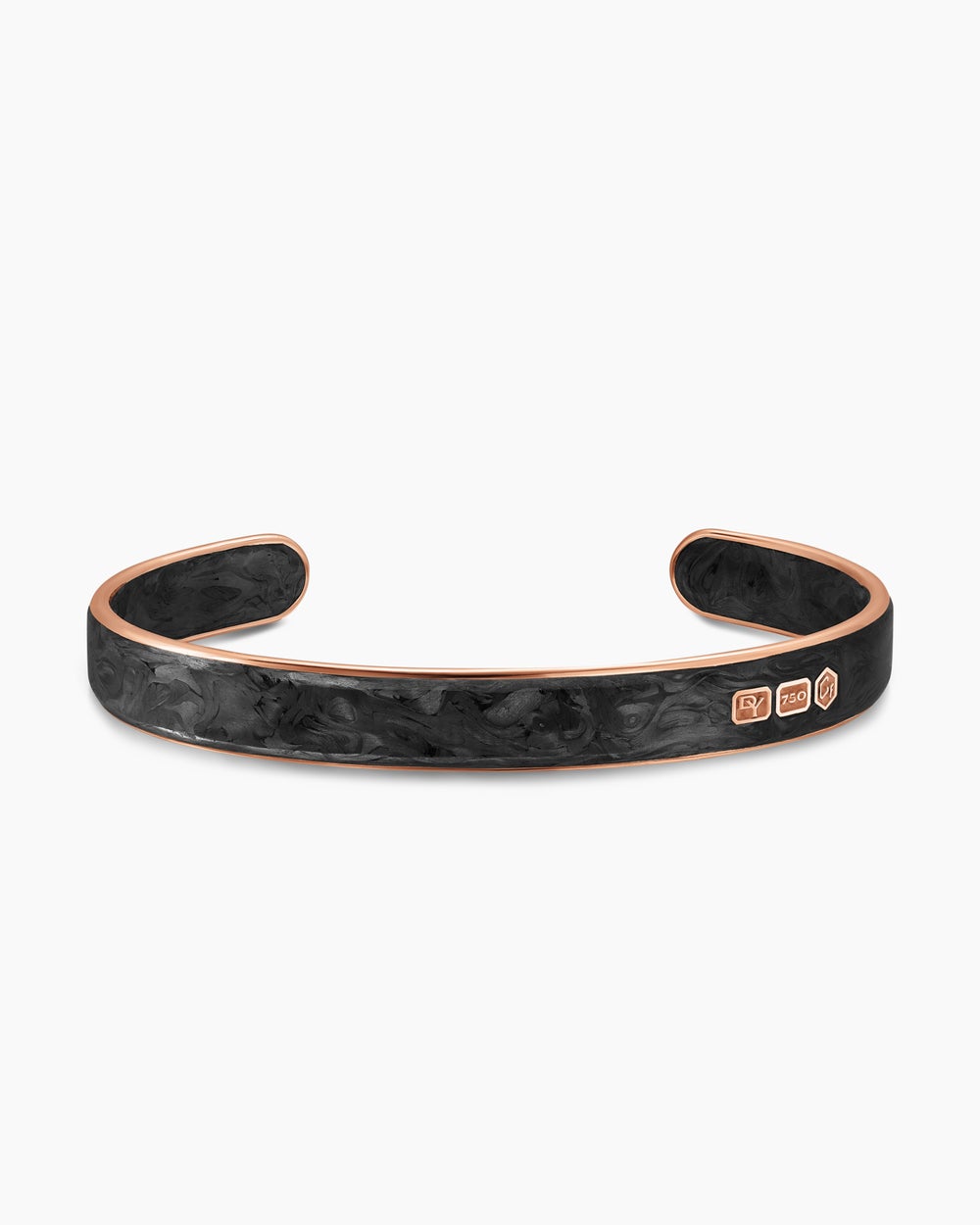 Mens Streamline® Cuff Bracelet in 18K Rose Gold with Forged Carbon, 9mm