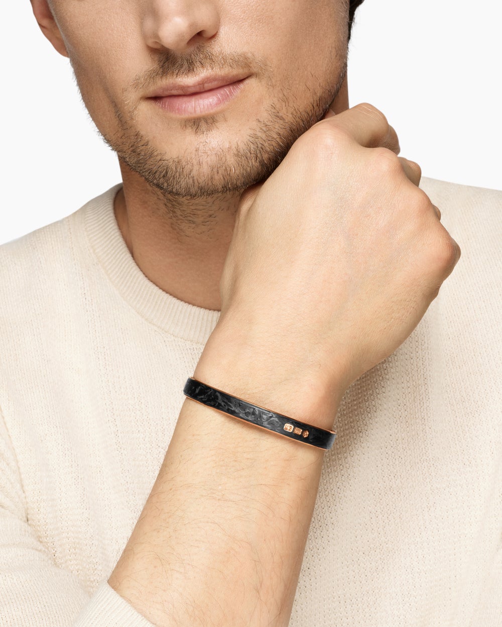 Mens Streamline® Cuff Bracelet in 18K Rose Gold with Forged Carbon, 9mm