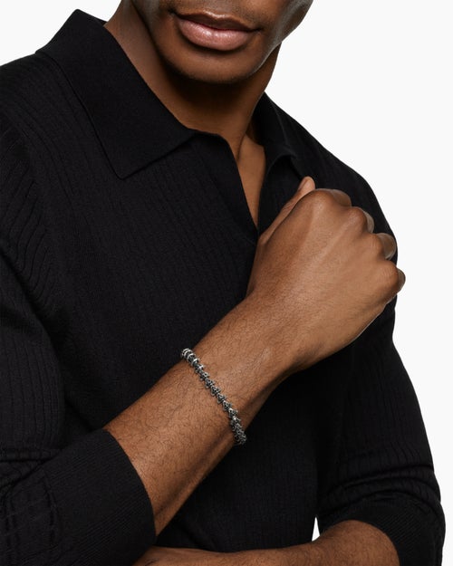 Mens Armory® Link Bracelet in Sterling Silver with Black Diamonds, 7.5mm