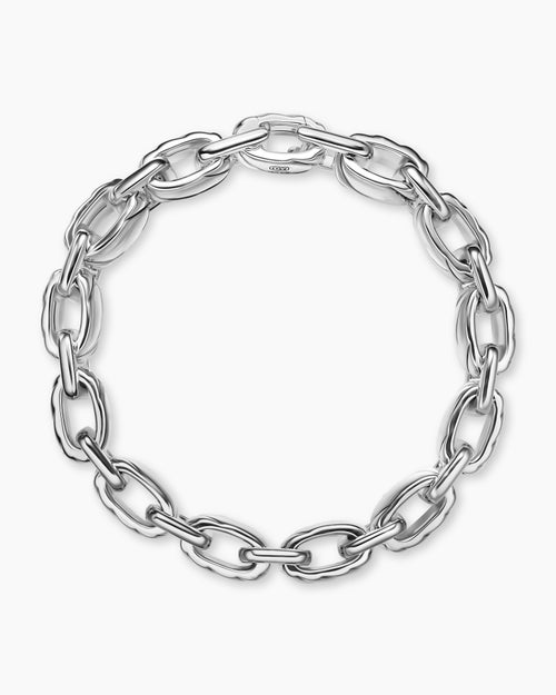 Mens Sculpted Cable Link Bracelet in Sterling Silver, 12mm