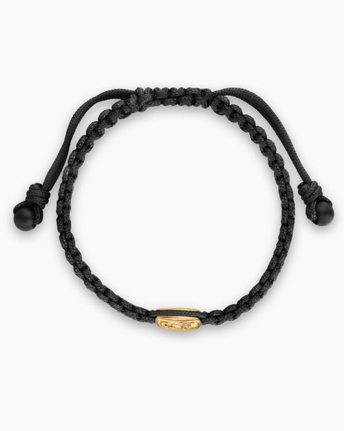 Mens Petrvs® Horse Black Nylon Woven Station Bracelet in 18K Yellow Gold with Black Onyx, 11.9mm