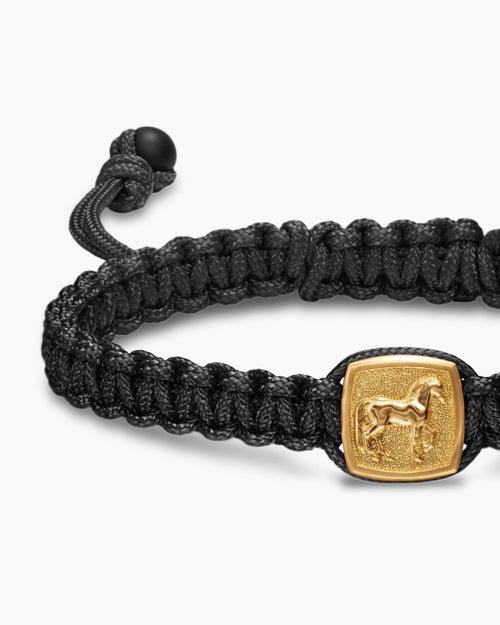 Mens Petrvs Horse Woven Station Bracelet in 18K Yellow Gold, 11.9mm
