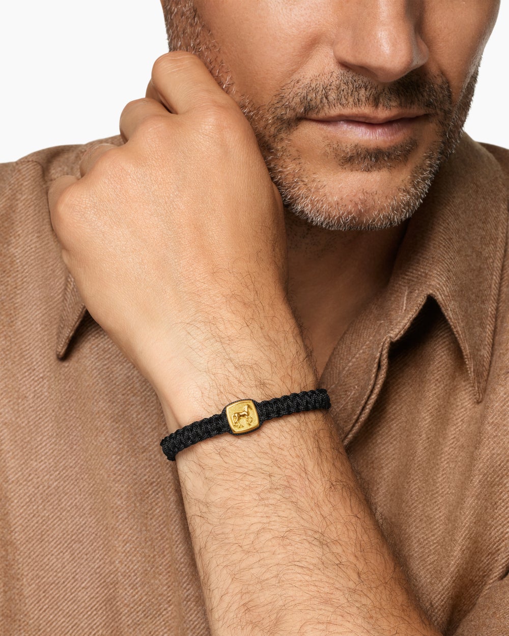 Bracelet à motif intercalé tissé avec cheval Petrvs en or jaune 18 carats, 11,9 mm pour hommes