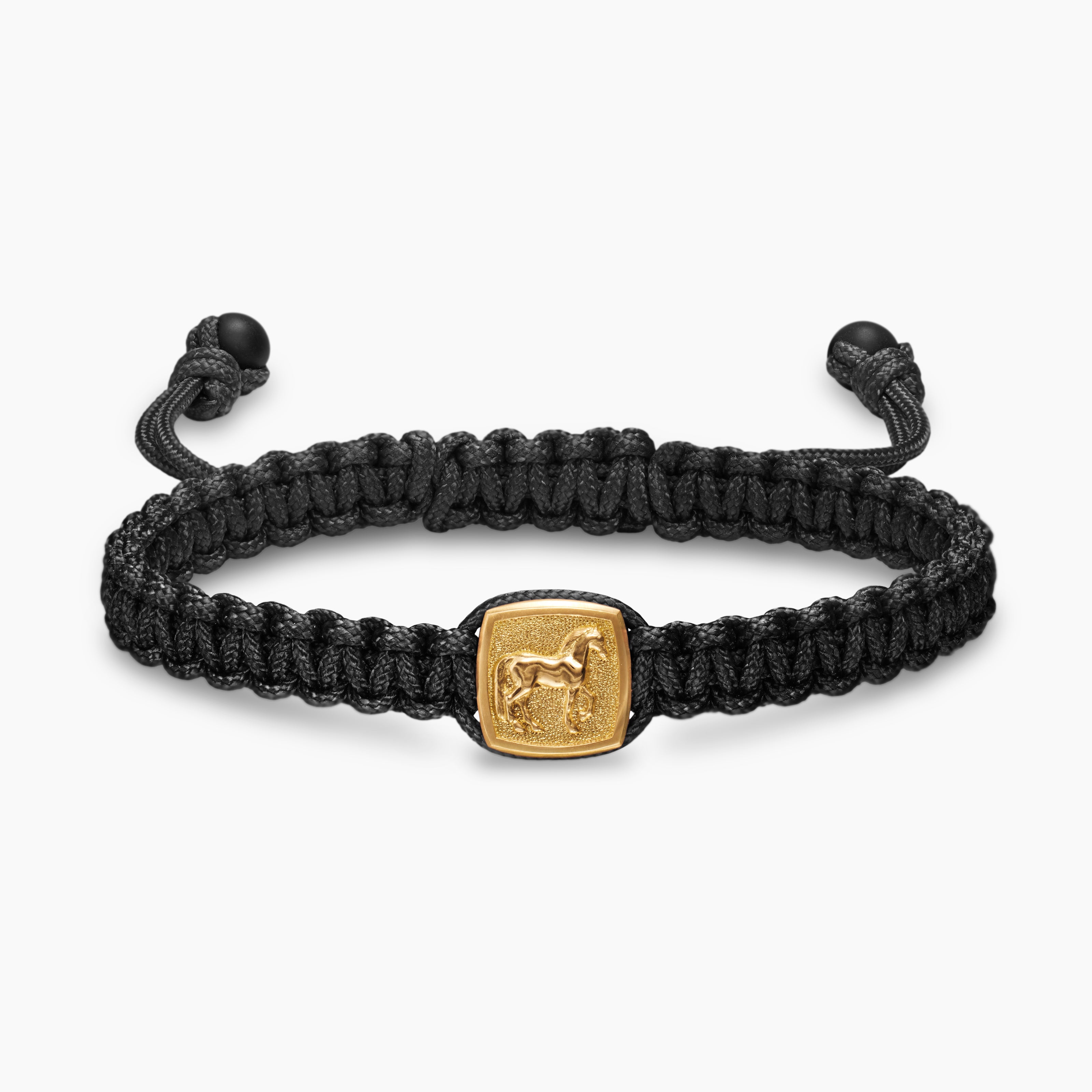 Mens Petrvs Horse Woven Station Bracelet in 18K Yellow Gold, 11.9mm