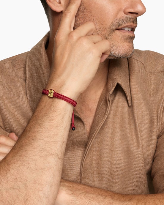 Petrvs® Horse Red Nylon Woven Station Bracelet in 18K Yellow Gold with Black Onyx, 11.9mm