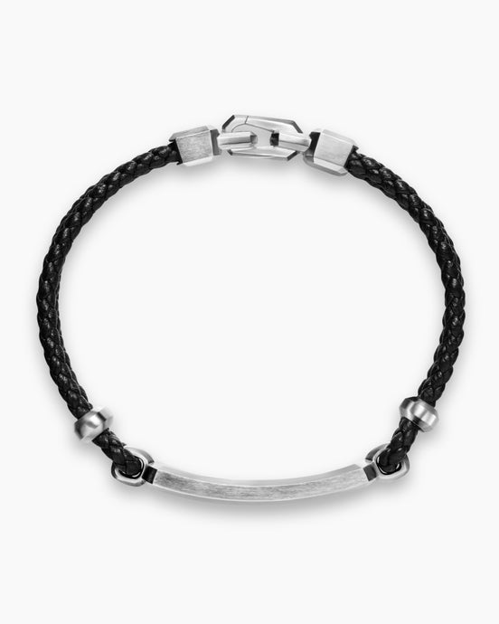 Streamline® ID Bar Bracelet in Black Leather with Sterling Silver and Black Onyx, 6mm