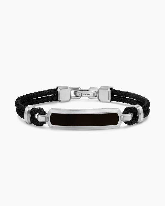 Streamline® ID Bar Bracelet in Black Leather with Sterling Silver and Black Onyx, 6mm