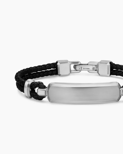 Mens Streamline® ID Bar Bracelet in Black Leather with Sterling Silver, 6mm