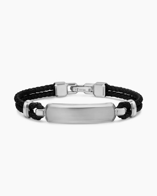 Streamline® ID Bar Bracelet in Black Leather with Sterling Silver, 6mm