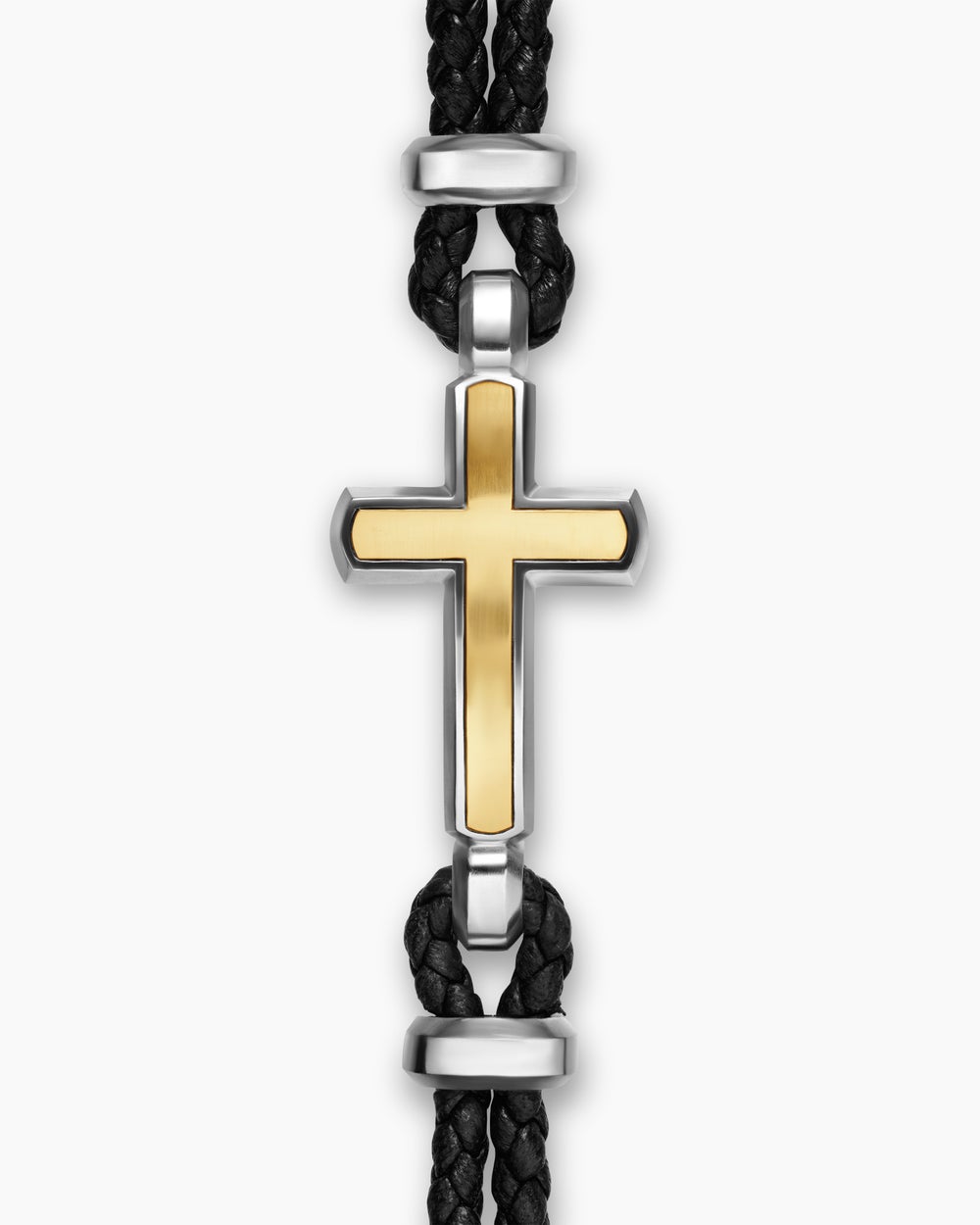 Bracelet à ornement Croix Streamline en cuir avec argent massif et or jaune 14 carats, 6 mm homme