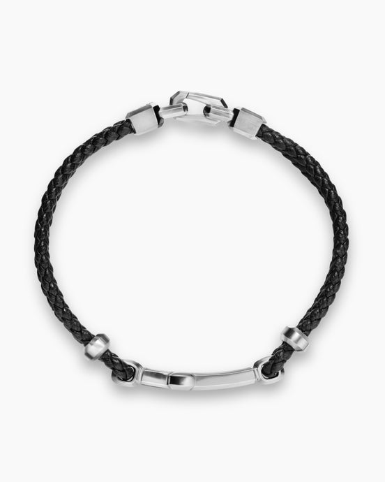 Streamline® Cross Station Bracelet in Black Leather with Sterling Silver, 6mm