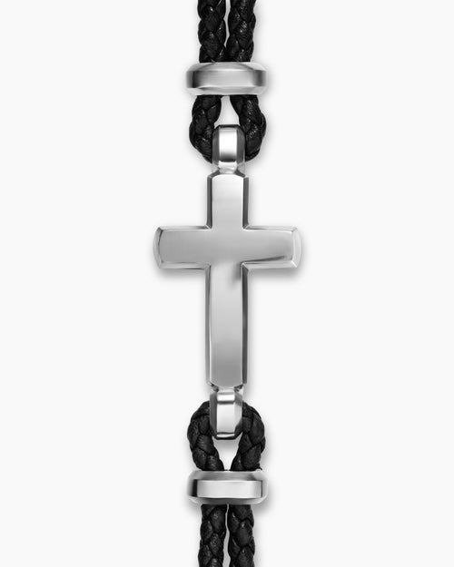 Bracelet à ornement Croix Streamline en cuir avec argent massif, 6 mm