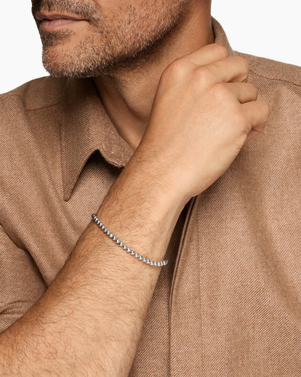Mens Spiritual Beads Metal Bead Bracelet in Sterling Silver, 4mm