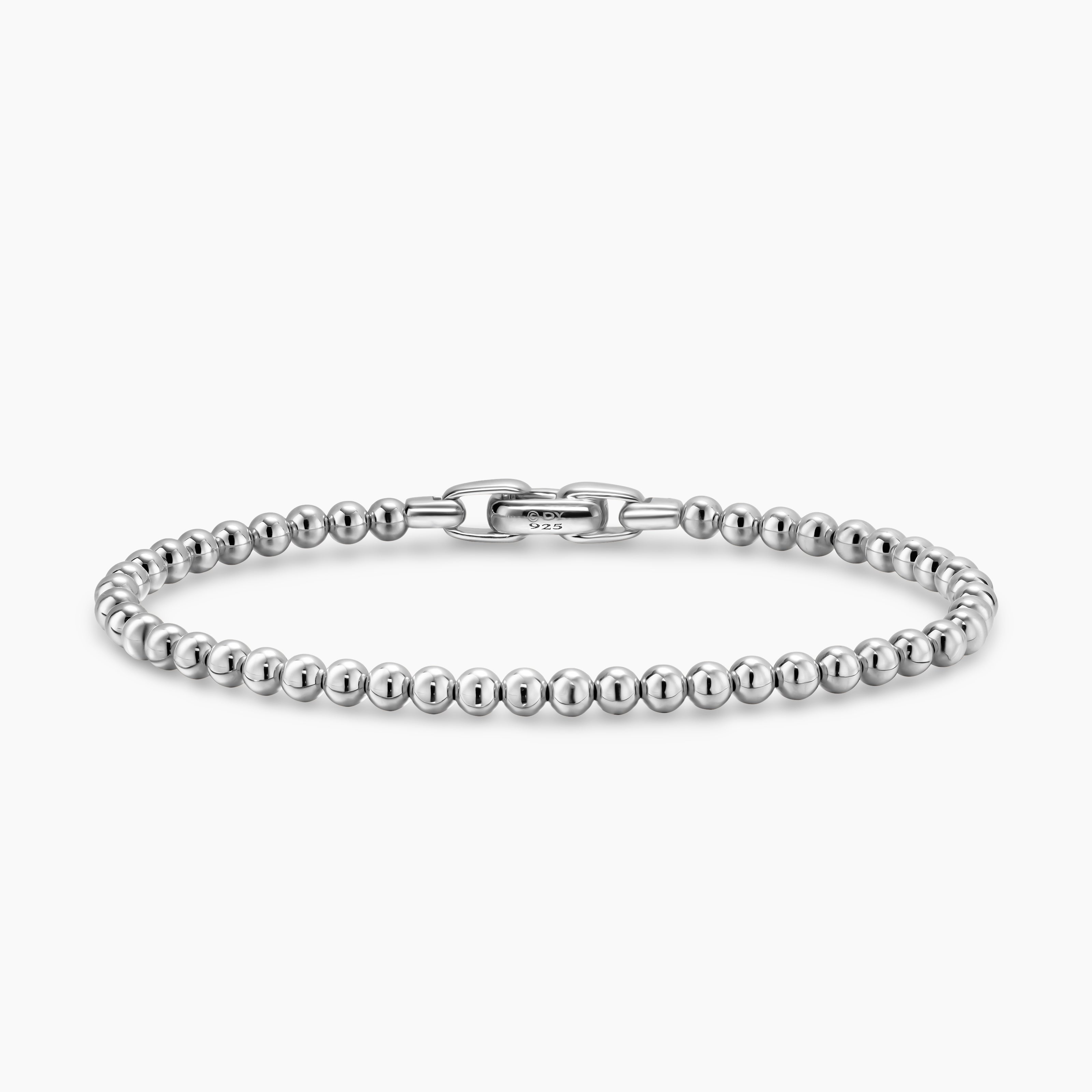 Mens Spiritual Beads Metal Bead Bracelet in Sterling Silver, 4mm