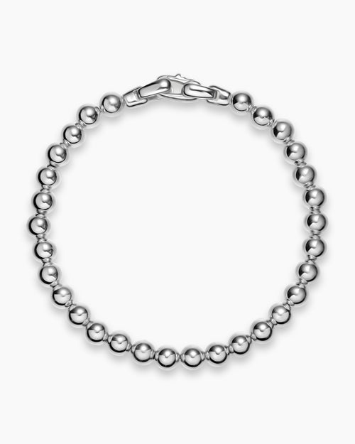 Mens Spiritual Beads Metal Bead Bracelet in Sterling Silver, 6mm