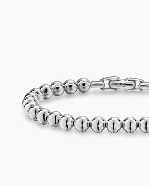 Mens Spiritual Beads Metal Bead Bracelet in Sterling Silver, 6mm