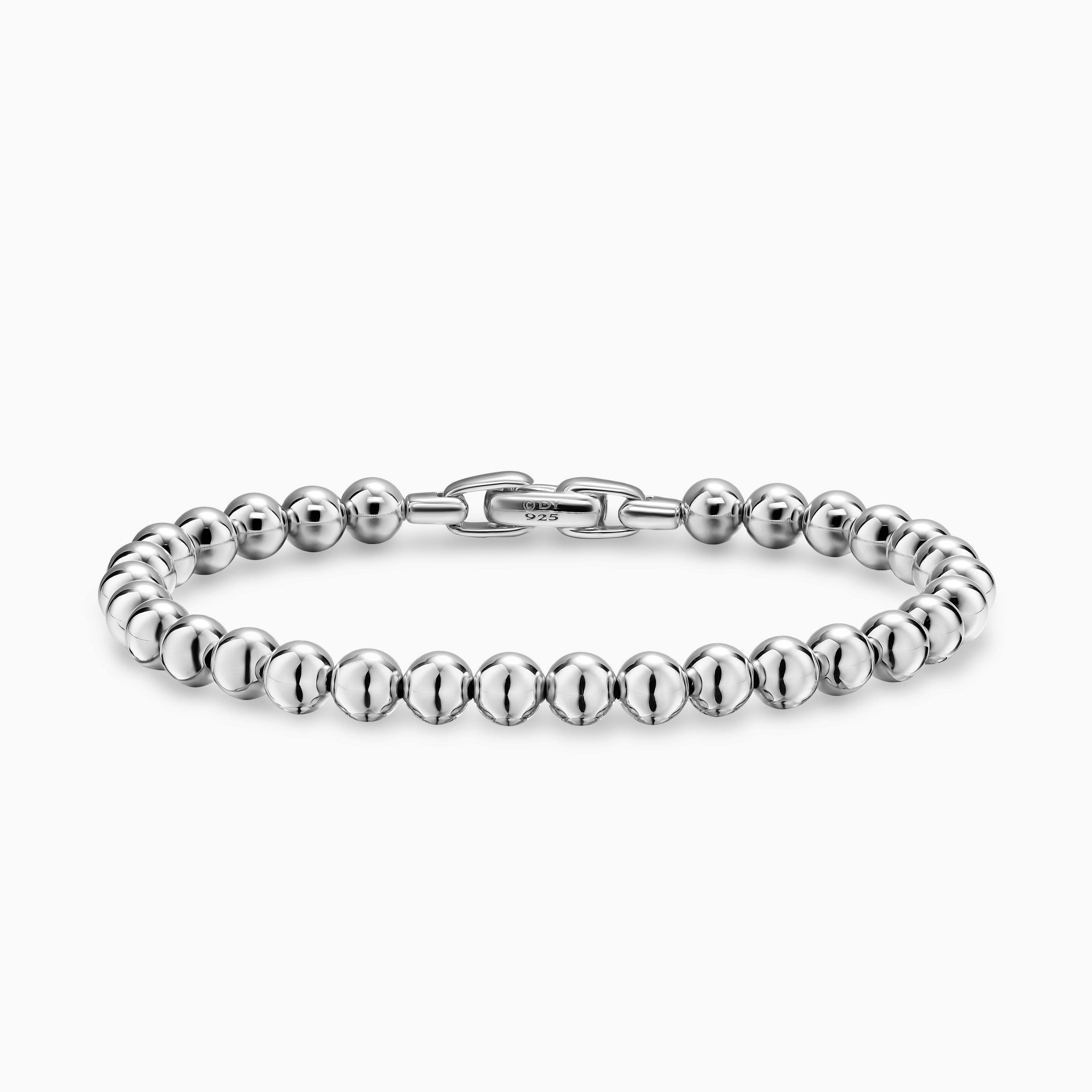 Mens Spiritual Beads Metal Bead Bracelet in Sterling Silver, 6mm