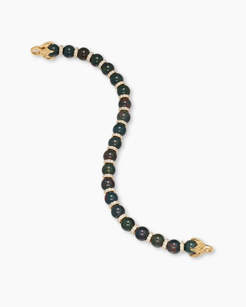 Mens Spiritual Beads Bracelet in 18K Yellow Gold with Bloodstone and Diamonds, 8mm