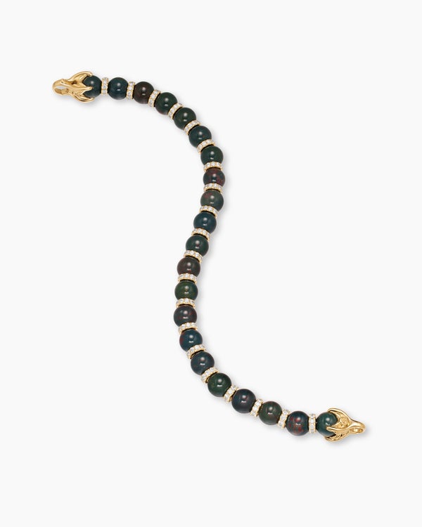 Spiritual Beads Bracelet in 18K Yellow Gold with Bloodstone and Diamonds, 8mm
