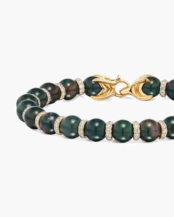 Spiritual Beads Bracelet in 18K Yellow Gold with Bloodstone and Diamonds, 8mm