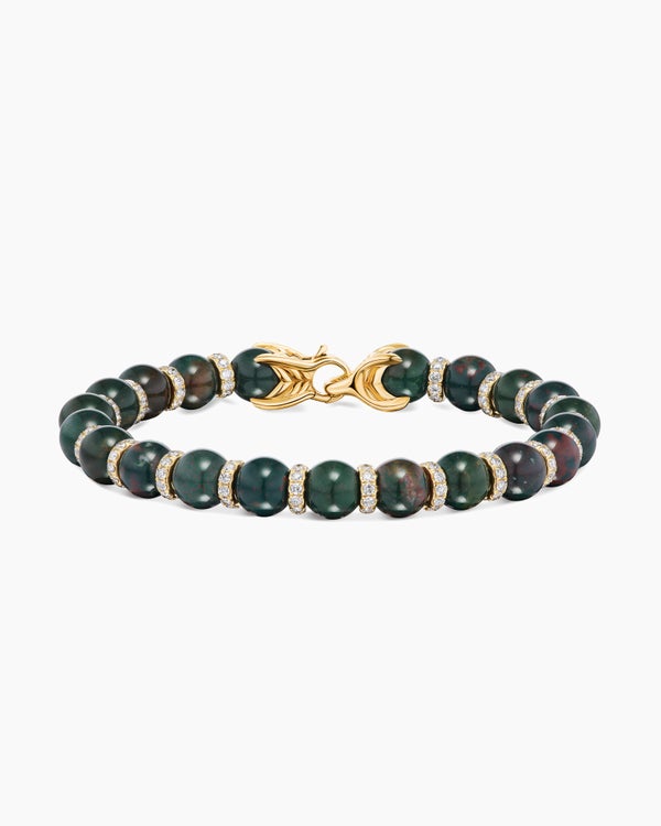 Spiritual Beads Bracelet in 18K Yellow Gold with Bloodstone and Diamonds, 8mm