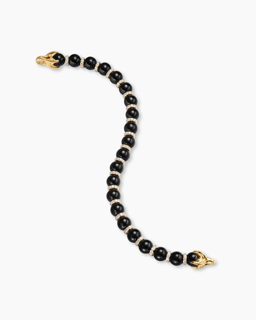 Mens Spiritual Beads Bracelet in 18K Yellow Gold with Black Onyx and Diamonds, 8mm
