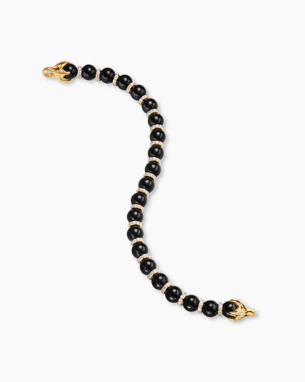 Spiritual Beads Bracelet in 18K Yellow Gold with Black Onyx and Diamonds, 8mm