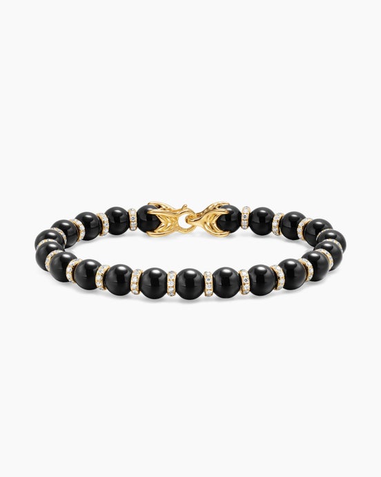 Spiritual Beads Bracelet in 18K Yellow Gold with Black Onyx and Diamonds, 8mm