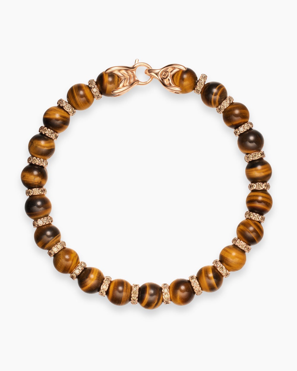 Mens Spiritual Beads Bracelet in 18K Rose Gold with Tiger's Eye and Cognac Diamonds, 8mm
