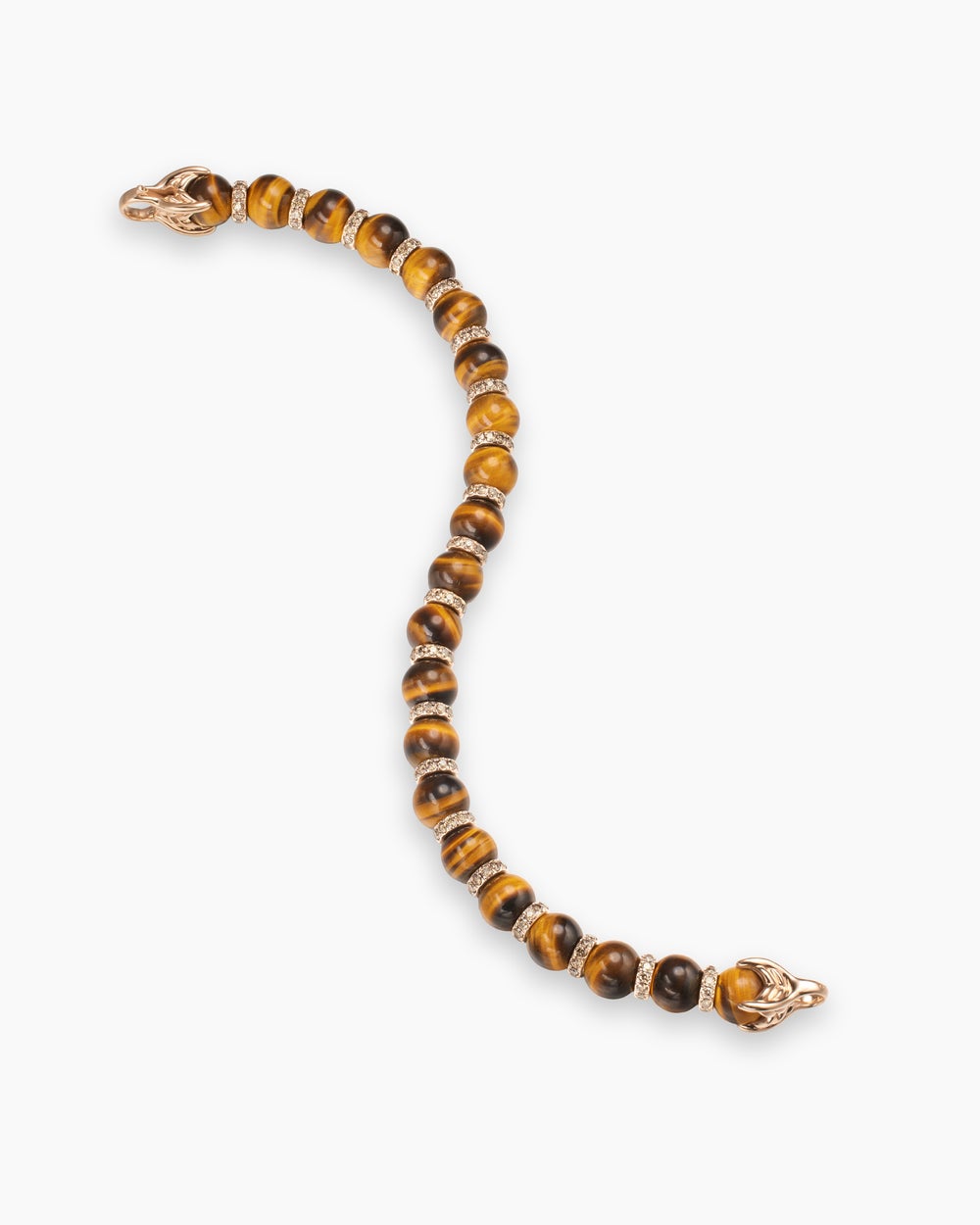 Mens Spiritual Beads Bracelet in 18K Rose Gold with Tiger's Eye and Cognac Diamonds, 8mm