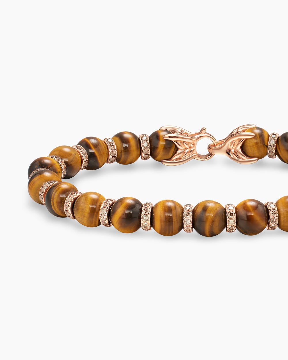 Mens Spiritual Beads Bracelet in 18K Rose Gold with Tiger's Eye and Cognac Diamonds, 8mm