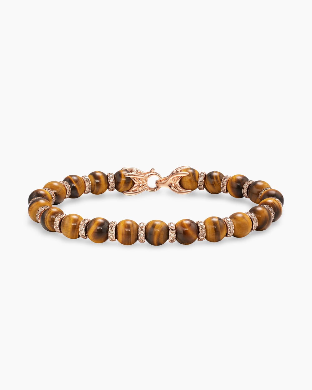 Mens Spiritual Beads Bracelet in 18K Rose Gold with Tiger's Eye and Cognac Diamonds, 8mm