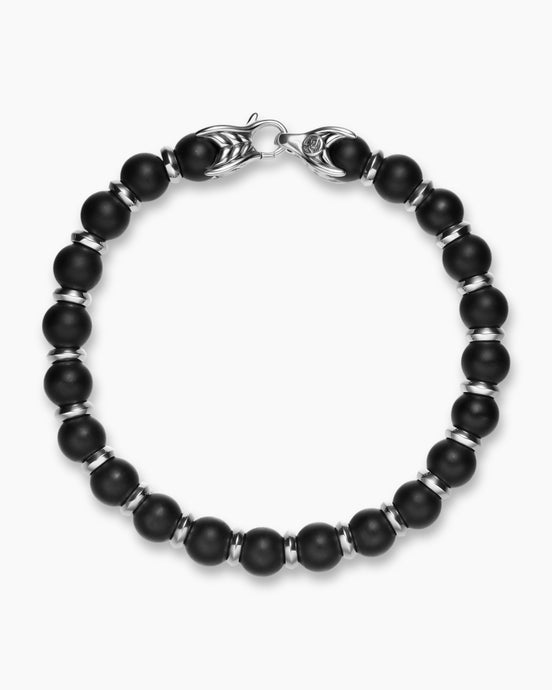 Spiritual Beads Bracelet in Sterling Silver with Black Onyx, 8mm