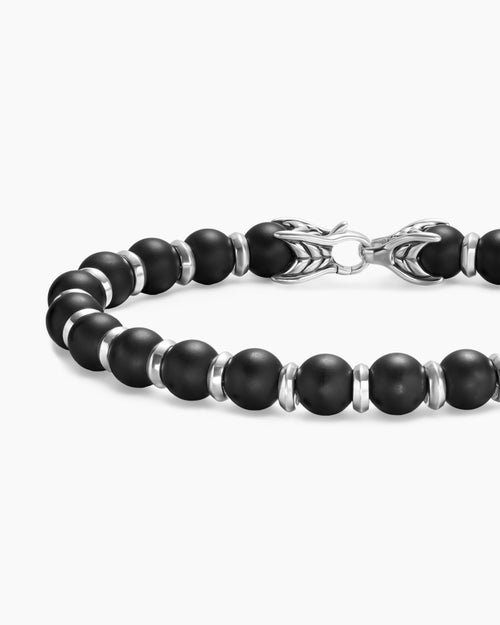 Mens Spiritual Beads Bracelet in Sterling Silver with Black Onyx, 8mm